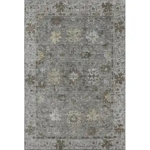 Photo of Pewter And Taupe Oriental Washable Area Rug With UV Protection
