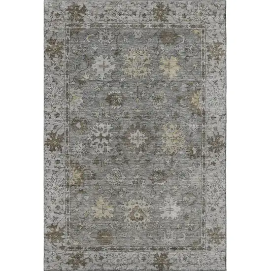 Pewter And Taupe Oriental Washable Area Rug With UV Protection Photo 4