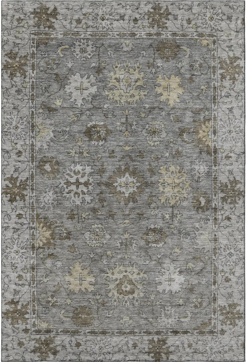 Pewter And Taupe Oriental Washable Area Rug With UV Protection Photo 4