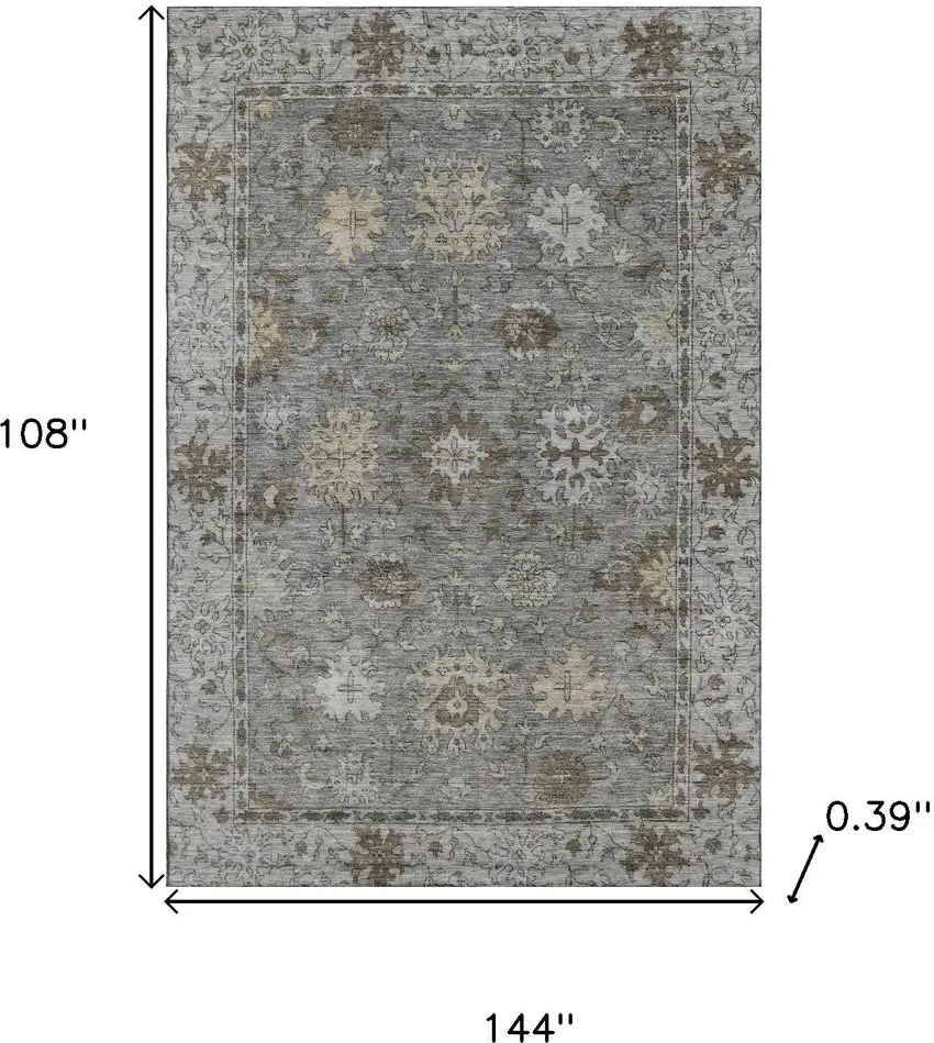 Pewter And Taupe Oriental Washable Area Rug With UV Protection Photo 9