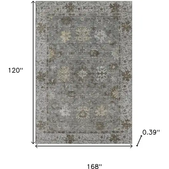 Pewter And Taupe Oriental Washable Area Rug With UV Protection Photo 9
