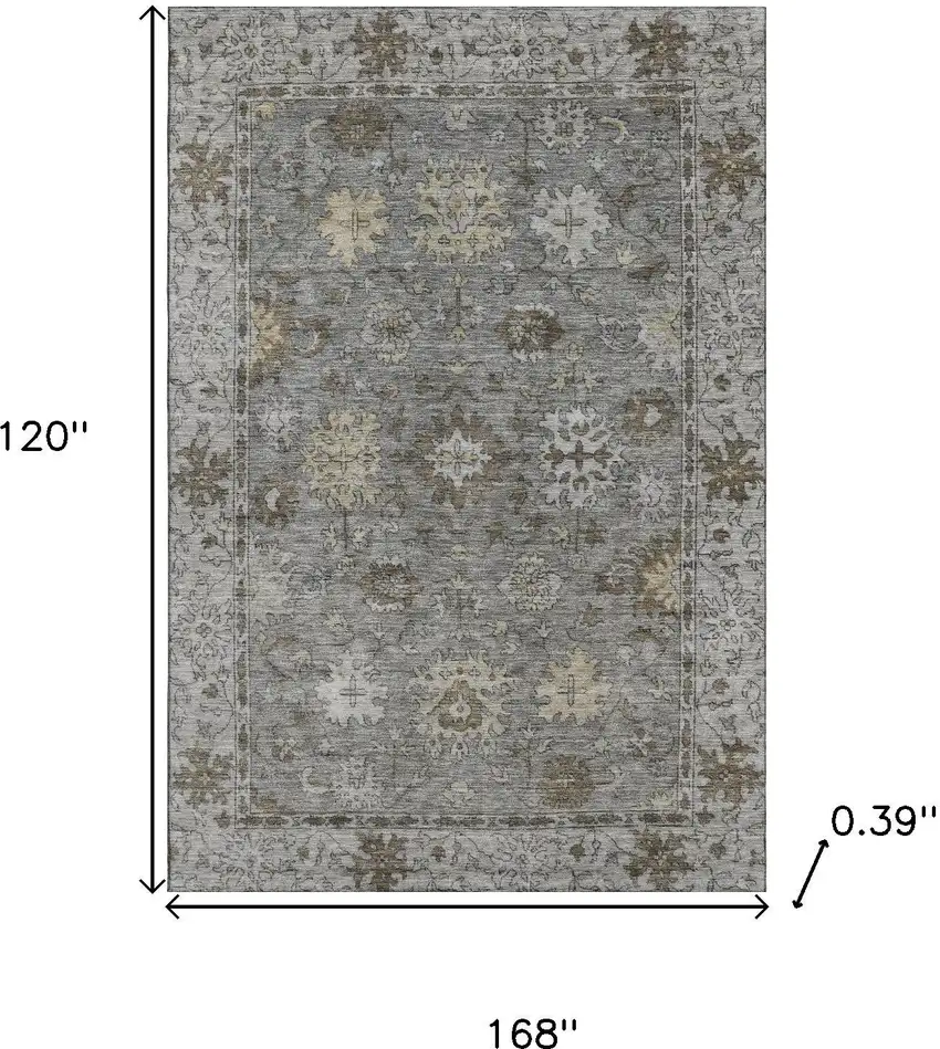 Pewter And Taupe Oriental Washable Area Rug With UV Protection Photo 9