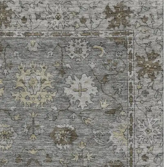 Pewter And Taupe Oriental Washable Area Rug With UV Protection Photo 3