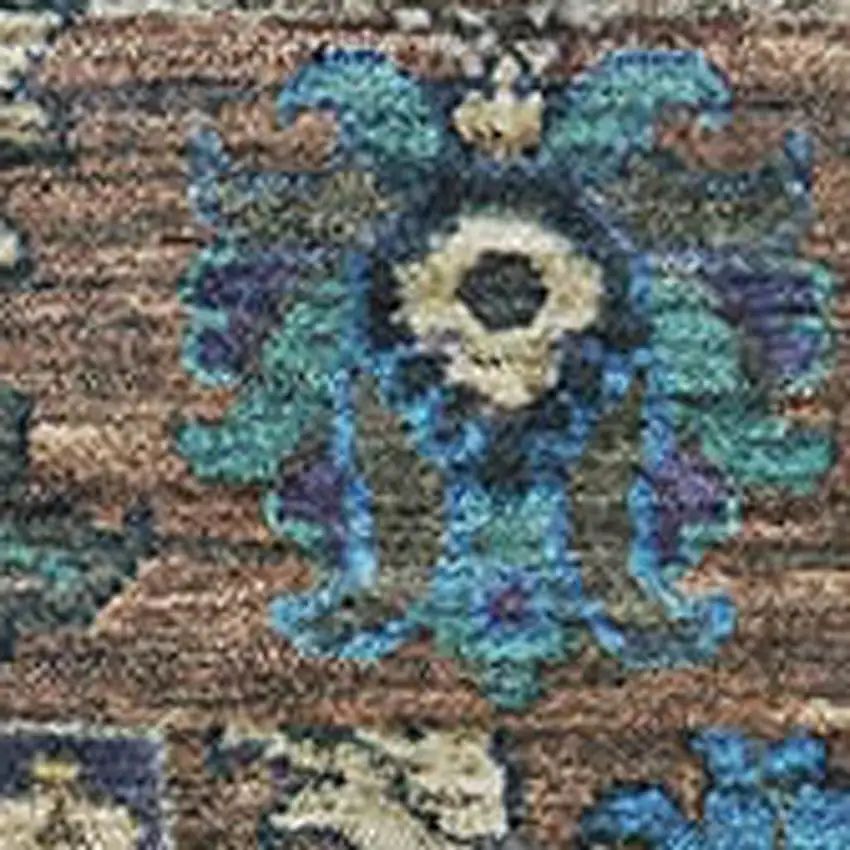 Pewter And Teal Oriental Washable Area Rug With UV Protection Photo 3