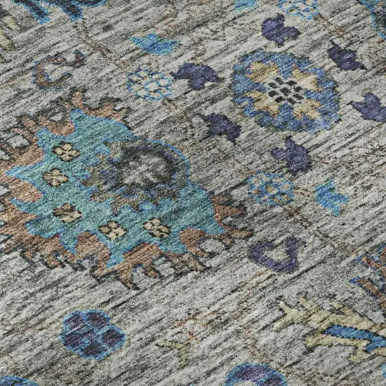 Pewter And Teal Oriental Washable Area Rug With UV Protection Photo 7