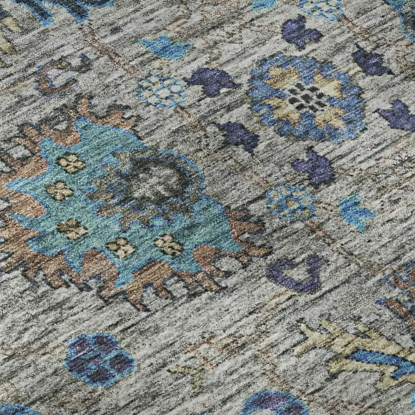 Pewter And Teal Oriental Washable Area Rug With UV Protection Photo 7