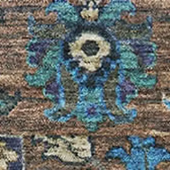 Pewter And Teal Oriental Washable Area Rug With UV Protection Photo 3