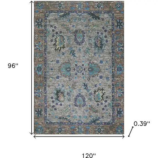 Pewter And Teal Oriental Washable Area Rug With UV Protection Photo 8