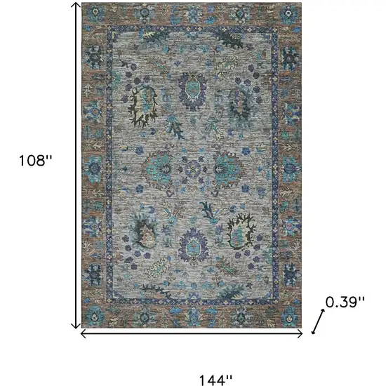 Pewter And Teal Oriental Washable Area Rug With UV Protection Photo 8