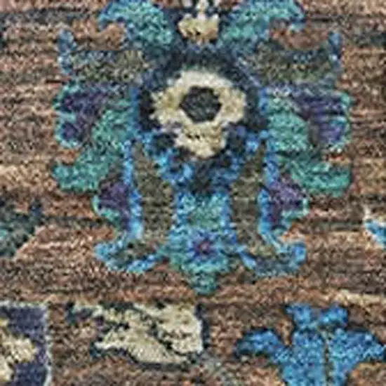 Pewter And Teal Oriental Washable Area Rug With UV Protection Photo 3