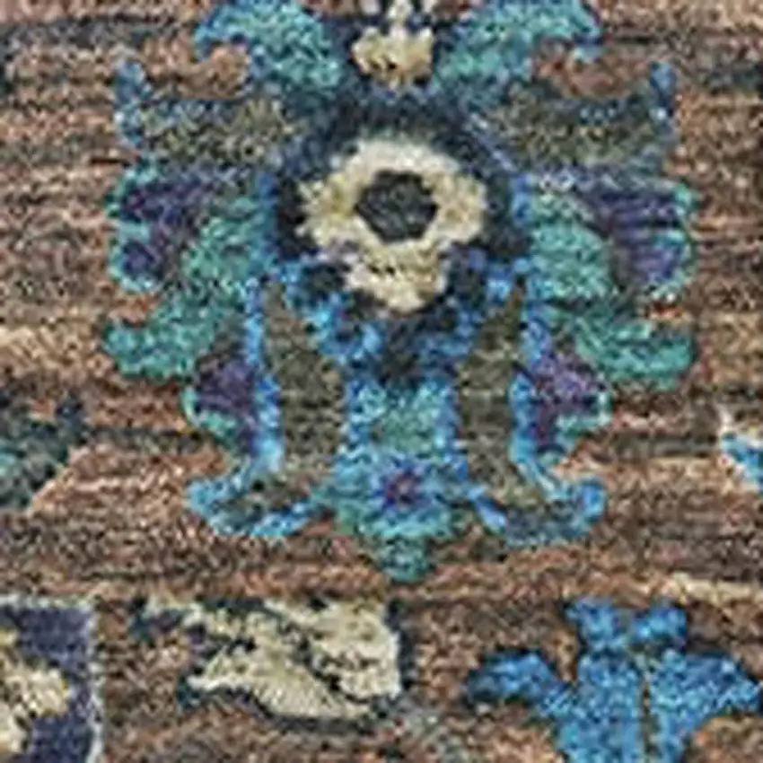 Pewter And Teal Oriental Washable Area Rug With UV Protection Photo 3
