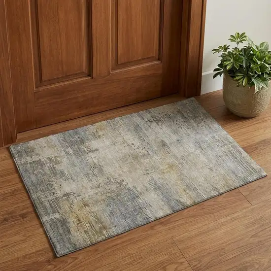 Pewter And Wheat Abstract Washable Area Rug With UV Protection Photo 1