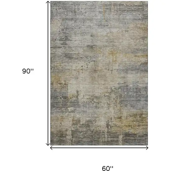 Pewter And Wheat Abstract Washable Area Rug With UV Protection Photo 9