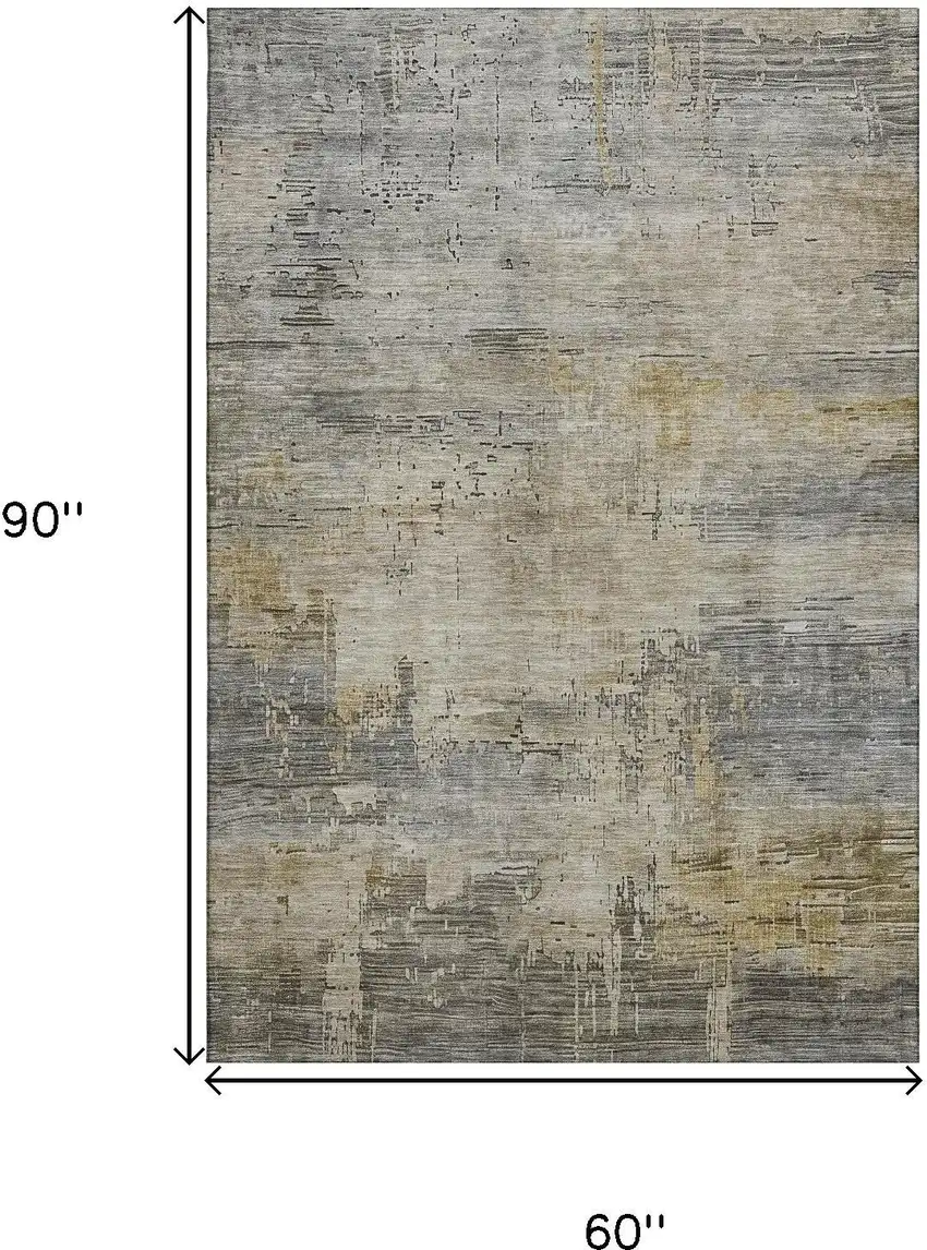 Pewter And Wheat Abstract Washable Area Rug With UV Protection Photo 9