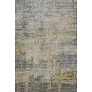 Photo of Pewter And Wheat Abstract Washable Area Rug With UV Protection