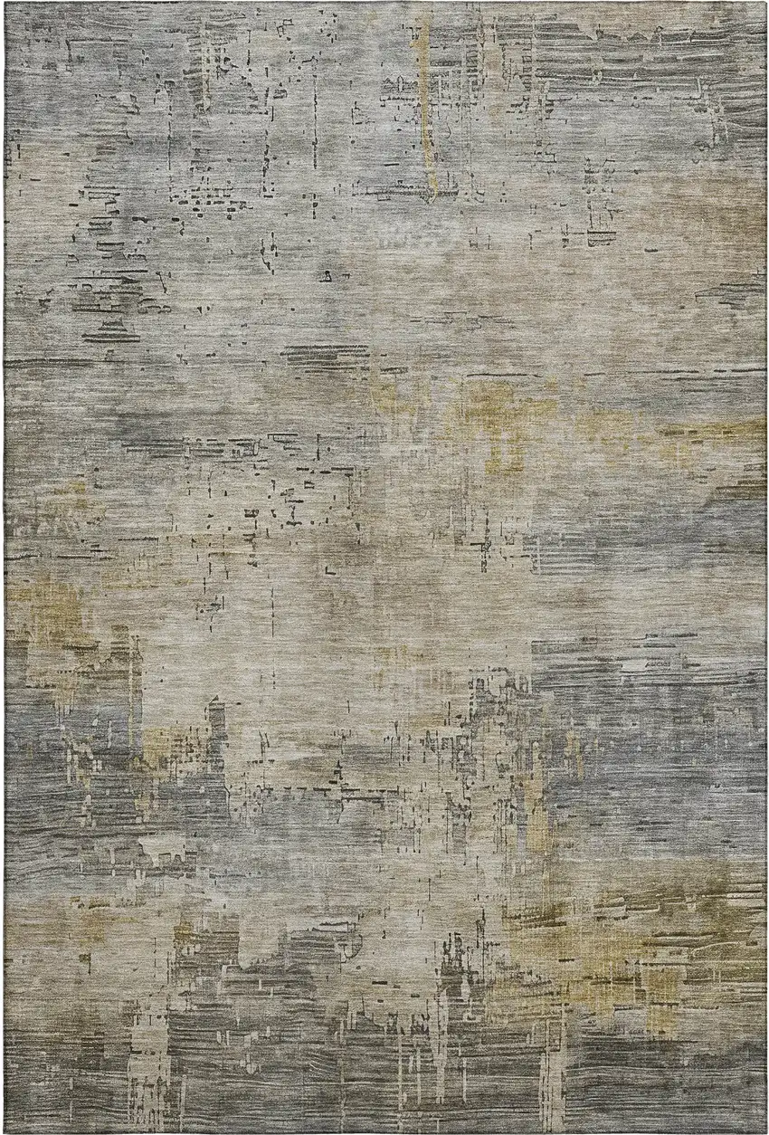 Pewter And Wheat Abstract Washable Area Rug With UV Protection Photo 1