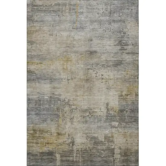 Pewter And Wheat Abstract Washable Area Rug With UV Protection Photo 3