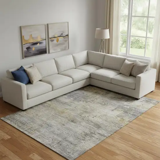 Pewter And Wheat Abstract Washable Area Rug With UV Protection Photo 2