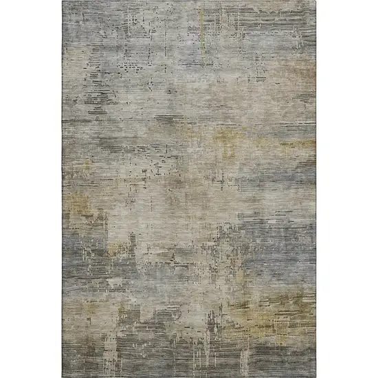 Pewter And Wheat Abstract Washable Area Rug With UV Protection Photo 1