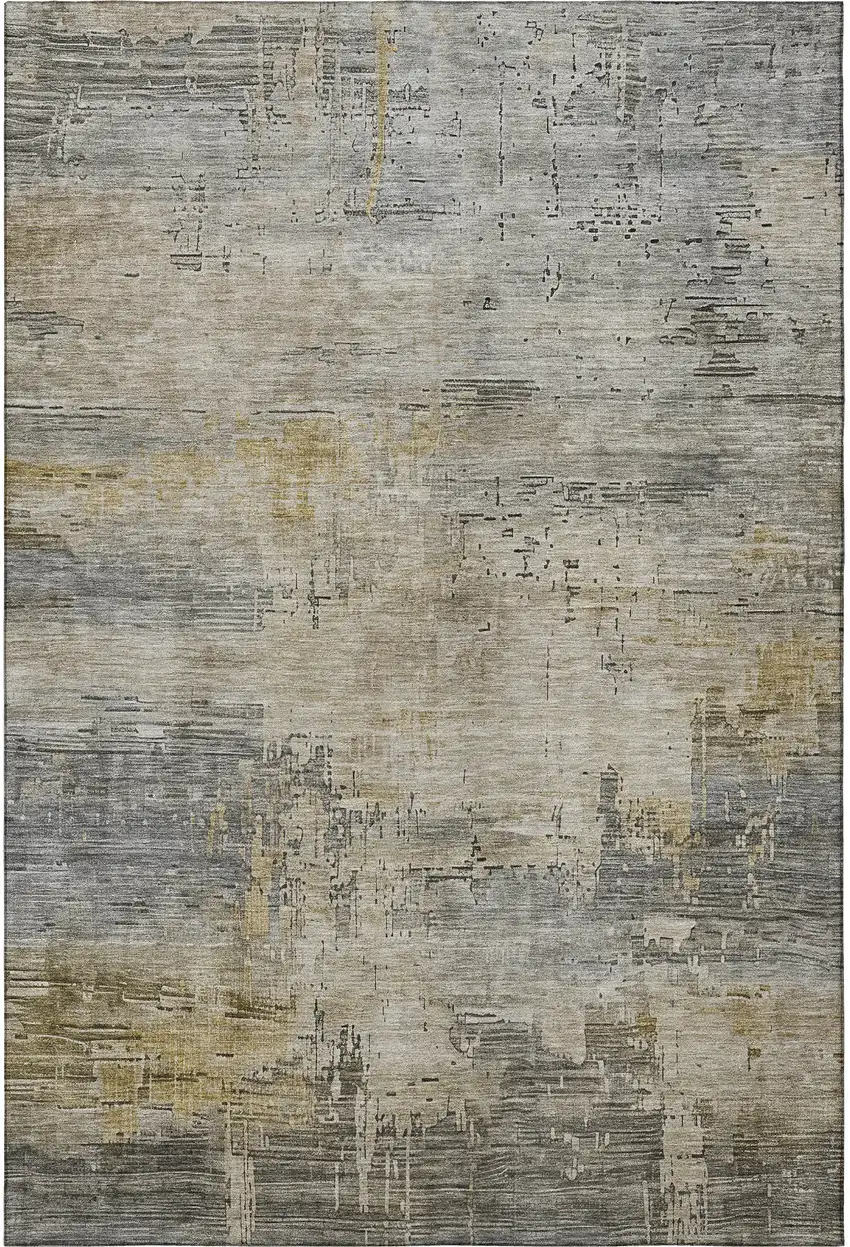Pewter And Wheat Abstract Washable Area Rug With UV Protection Photo 3