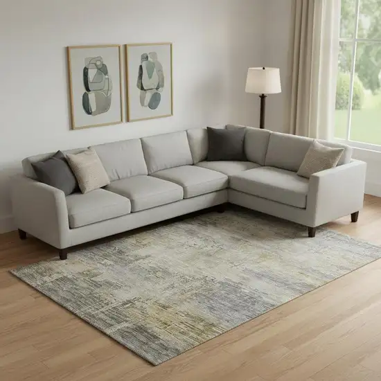 Pewter And Wheat Abstract Washable Area Rug With UV Protection Photo 2