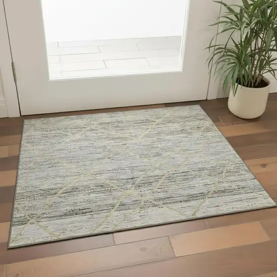 Pewter Beige And Gold Abstract Geometric Washable Area Rug With UV Protection Photo 2