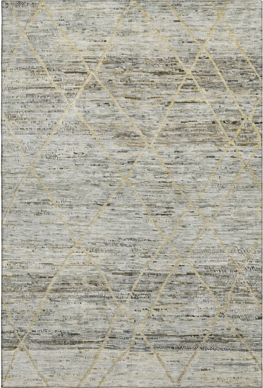 Pewter Beige And Gold Abstract Geometric Washable Area Rug With UV Protection Photo 1