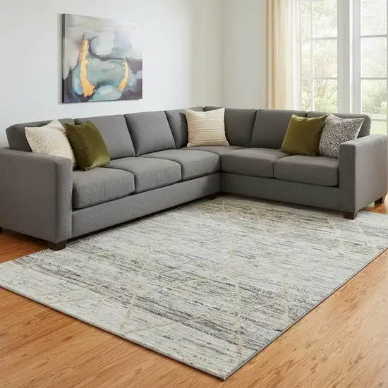 Pewter Beige And Gold Abstract Geometric Washable Area Rug With UV Protection Photo 2