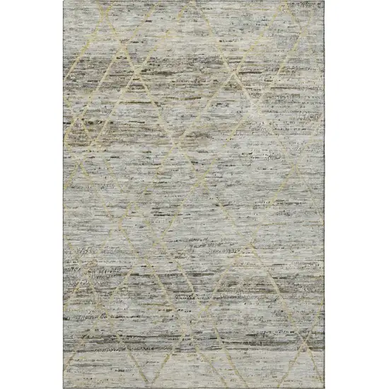 Pewter Beige And Gold Abstract Geometric Washable Area Rug With UV Protection Photo 3