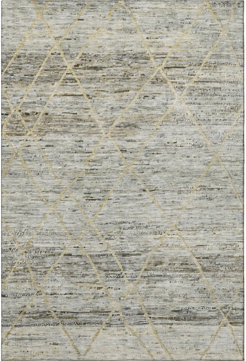 Pewter Beige And Gold Abstract Geometric Washable Area Rug With UV Protection Photo 3