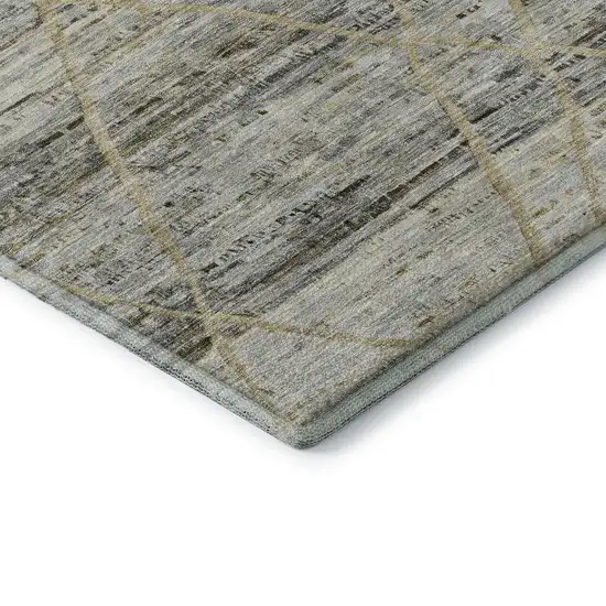 Pewter Beige And Gold Abstract Geometric Washable Area Rug With UV Protection Photo 7