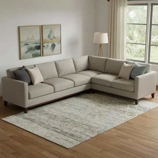 Pewter Beige And Gold Abstract Geometric Washable Area Rug With UV Protection Photo 2