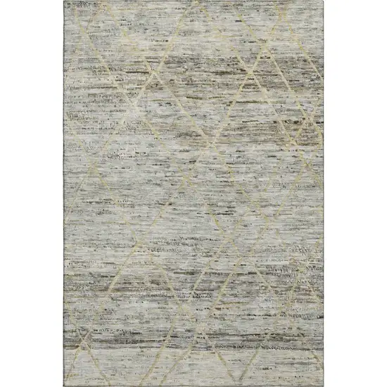 Pewter Beige And Gold Abstract Geometric Washable Area Rug With UV Protection Photo 1