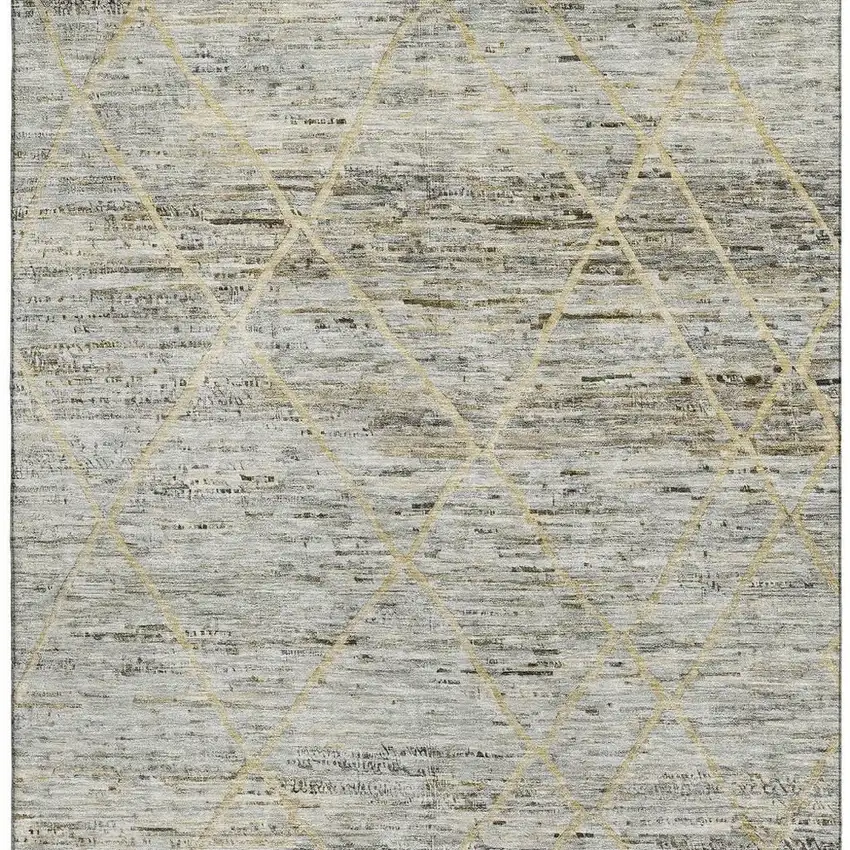Pewter Beige And Gold Abstract Geometric Washable Area Rug With UV Protection Photo 3