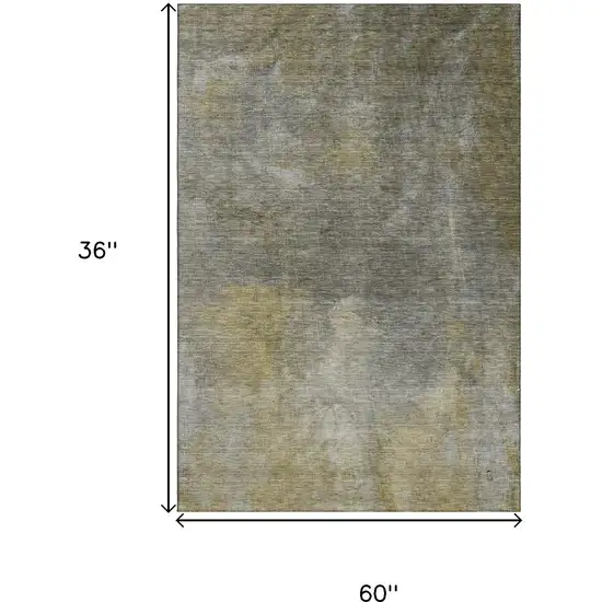 Pewter Beige And Gold Abstract Washable Area Rug With UV Protection Photo 9