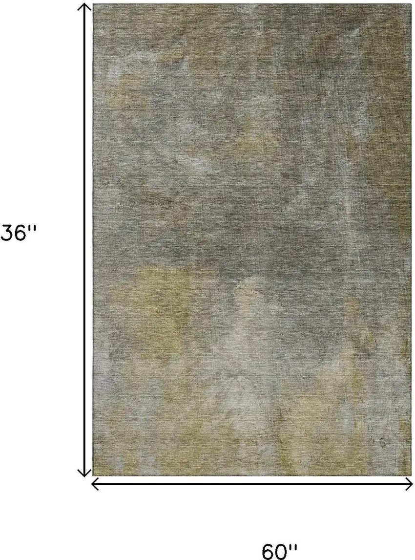 Pewter Beige And Gold Abstract Washable Area Rug With UV Protection Photo 9