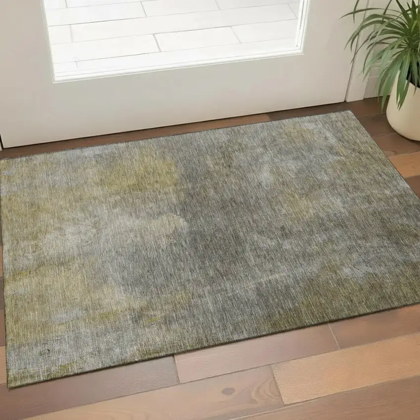 Pewter Beige And Gold Abstract Washable Area Rug With UV Protection Photo 1