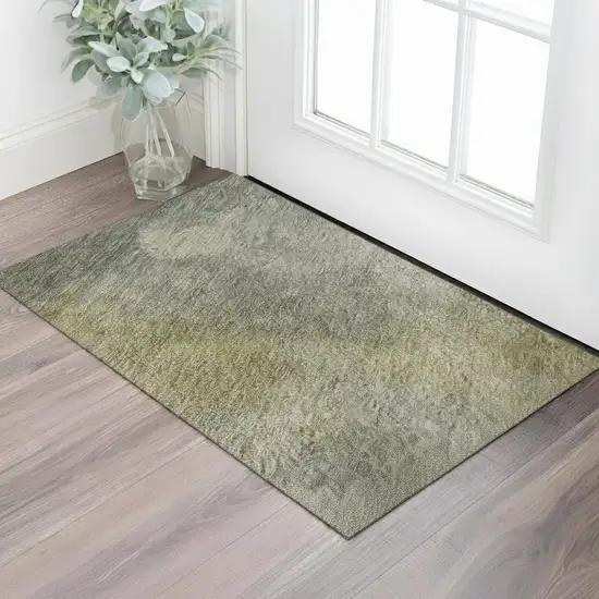 Pewter Beige And Gold Abstract Washable Area Rug With UV Protection Photo 2