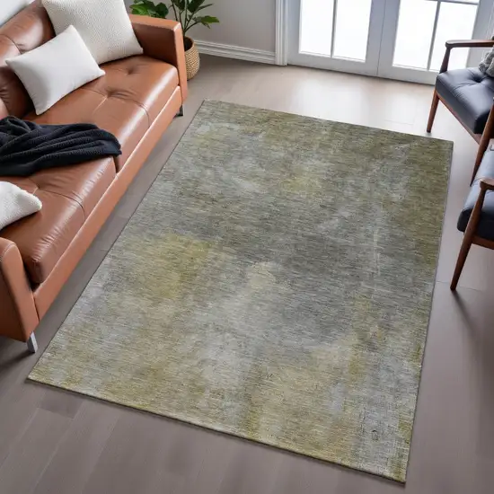 Pewter Beige And Gold Abstract Washable Area Rug With UV Protection Photo 4