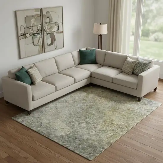 Pewter Beige And Gold Abstract Washable Area Rug With UV Protection Photo 2