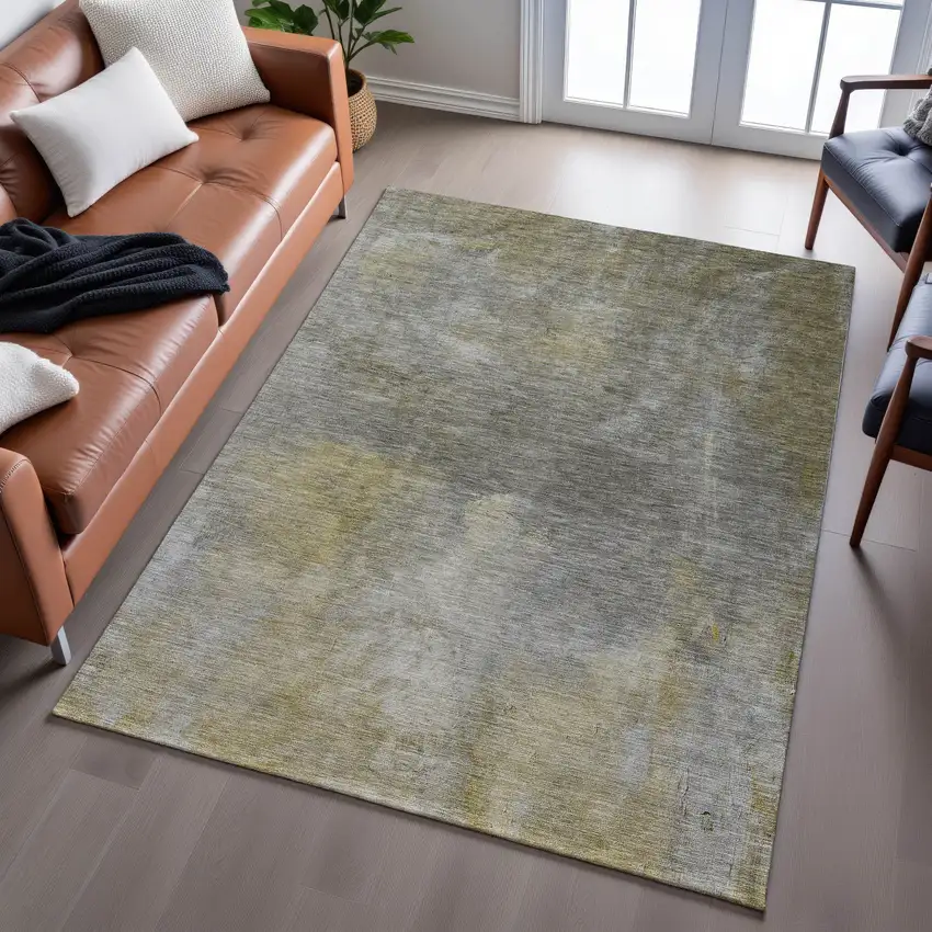 Pewter Beige And Gold Abstract Washable Area Rug With UV Protection Photo 3