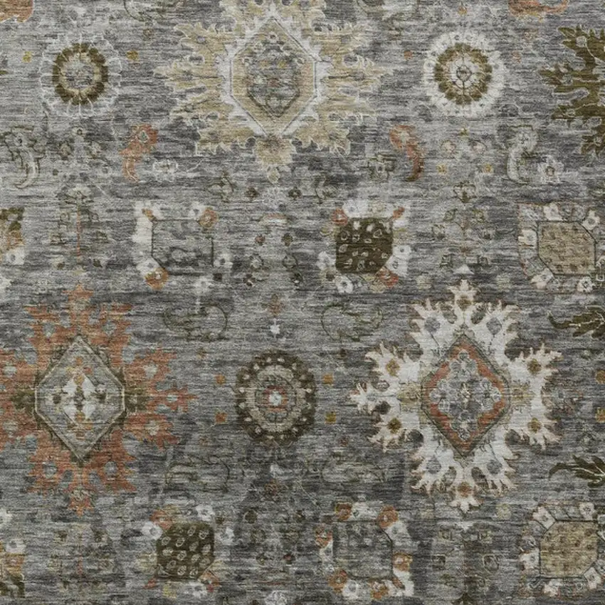 Pewter Beige And Gray Floral Medallion Washable Indoor Outdoor Area Rug Photo 3