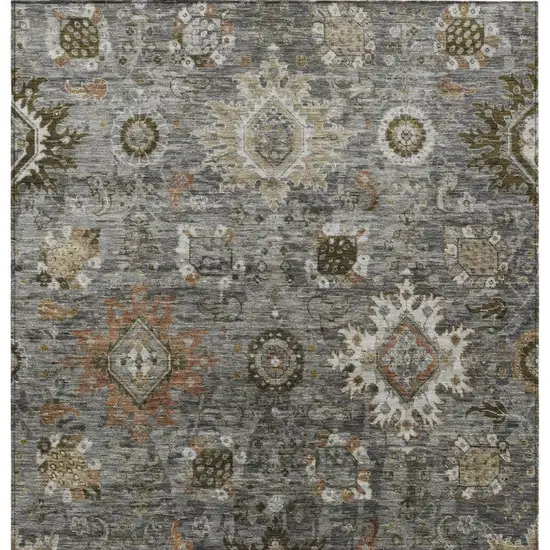 Pewter Beige And Gray Floral Medallion Washable Indoor Outdoor Area Rug Photo 4