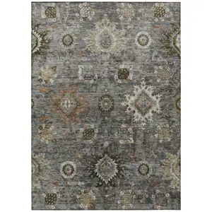 Photo of Pewter Beige And Gray Floral Medallion Washable Indoor Outdoor Area Rug