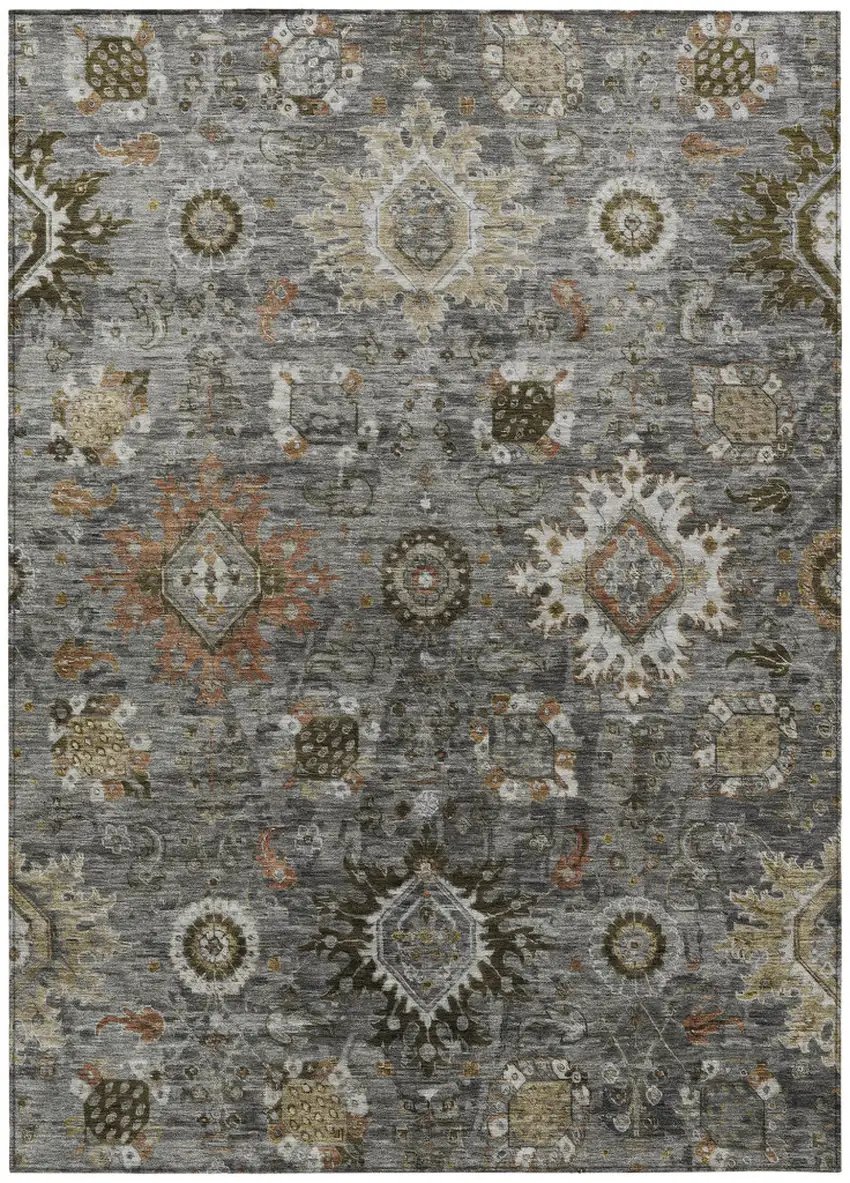 Pewter Beige And Gray Floral Medallion Washable Indoor Outdoor Area Rug Photo 1