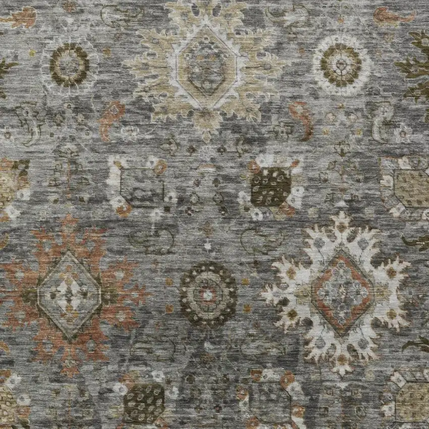 Pewter Beige And Gray Floral Medallion Washable Indoor Outdoor Area Rug Photo 3