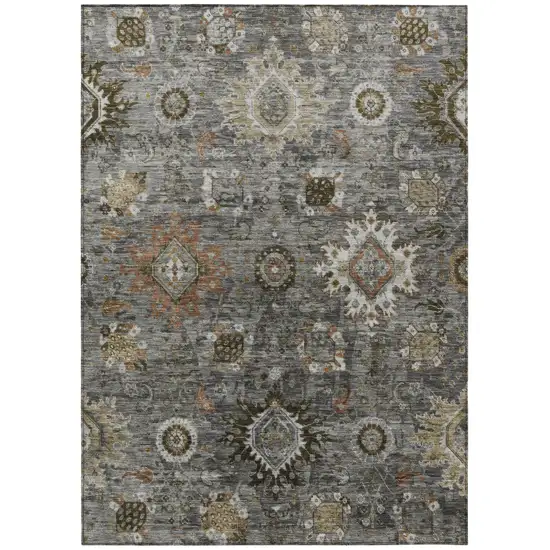 Pewter Beige And Gray Floral Medallion Washable Indoor Outdoor Area Rug Photo 1