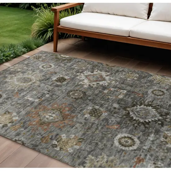 Pewter Beige And Gray Floral Medallion Washable Indoor Outdoor Area Rug Photo 2