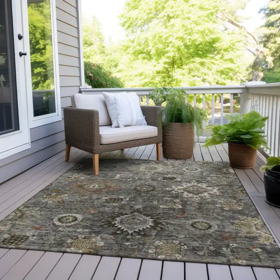 Pewter Beige And Gray Floral Medallion Washable Indoor Outdoor Area Rug Photo 8