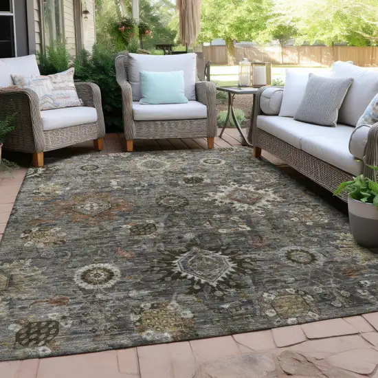 Pewter Beige And Gray Floral Medallion Washable Indoor Outdoor Area Rug Photo 5